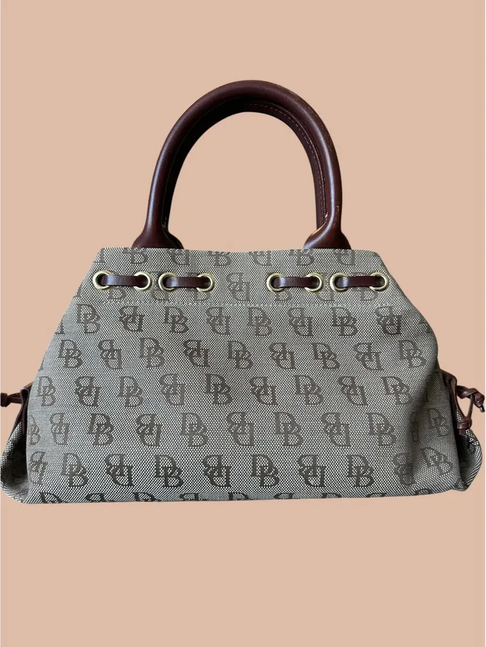 Dooney & Bourke DB Logo Canvas Drawstring Tote Y2K